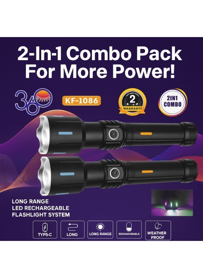 مصباح يدوي LED بعيد المدى قابل لإعادة الشحن مع منفذ شحن من نوع Type-C. - Image 2